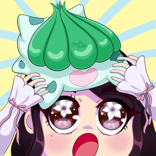 OC of fluffs with a bulbasaur with a pink patch on its behind