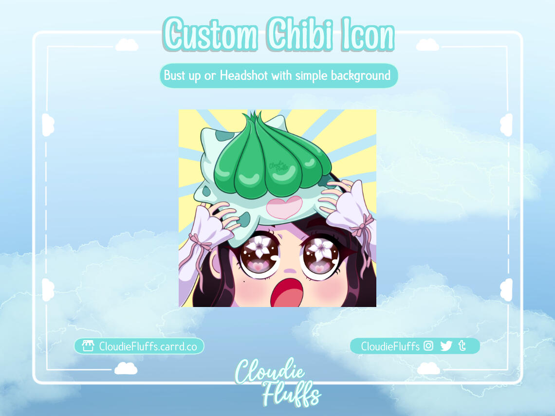 Custom Chibi Icon, fluffs's OC holding a bulbasaur on top of her head.